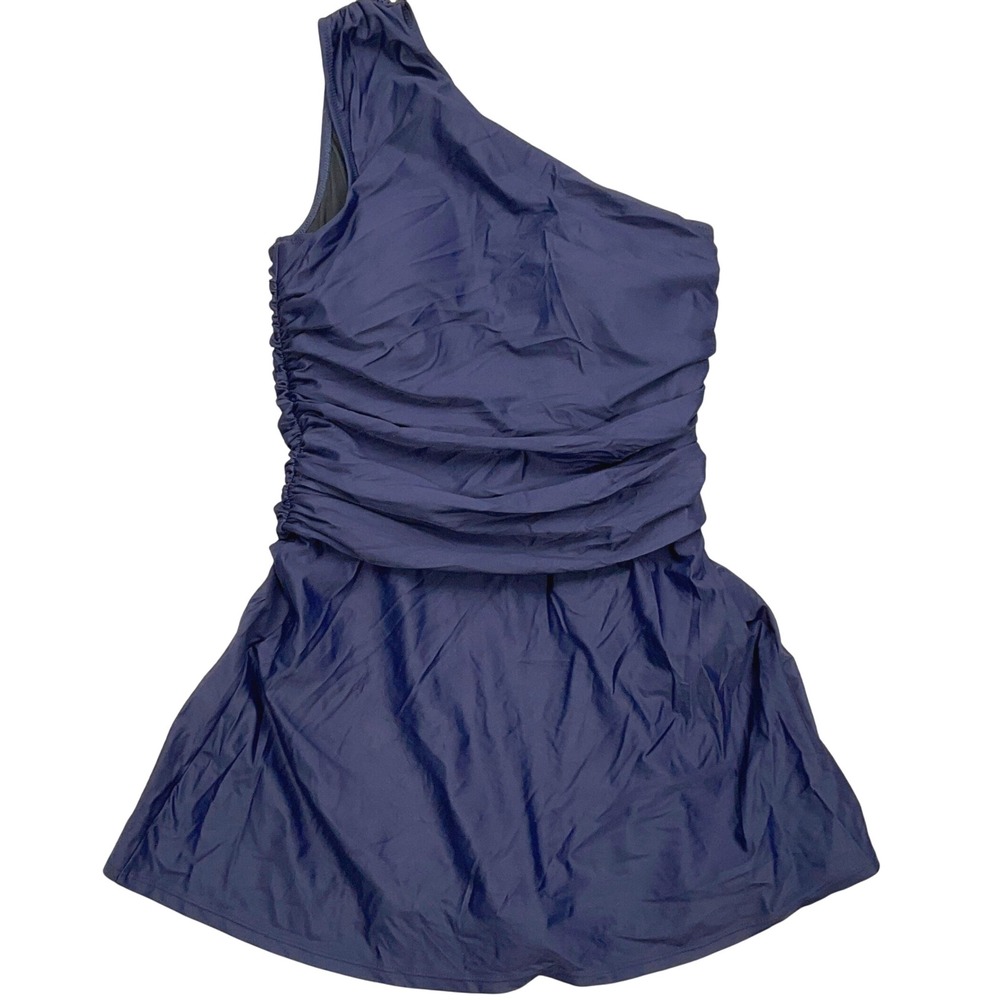 J. Crew Blue One-Shoulder Swim Dress One Piece